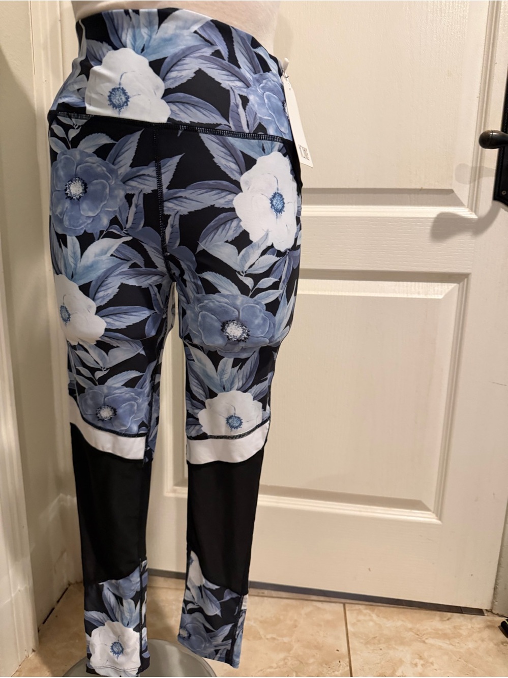 Floral Print High-Waist Leggings - Blue/Black